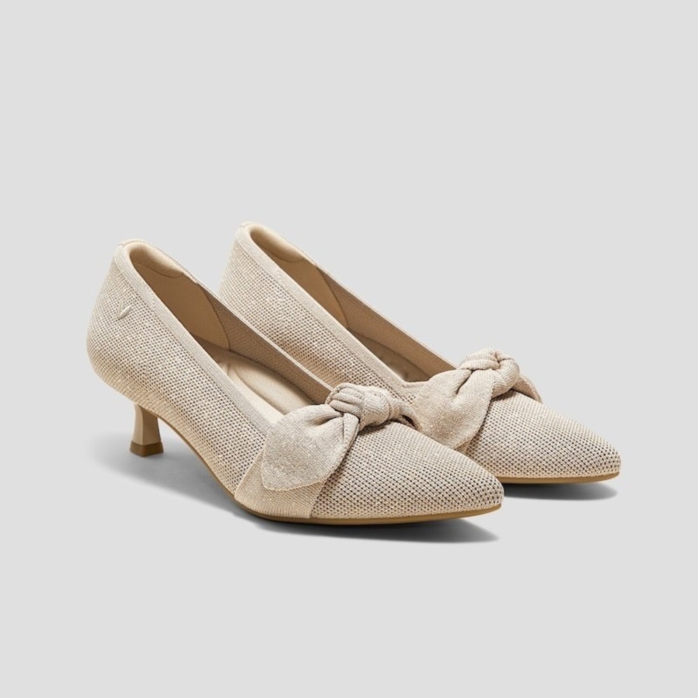 VIVAIA Knit Pointed Toe Bow Kitten Heel Pumps Slip On Shoes EU 38.5 US 7.5
